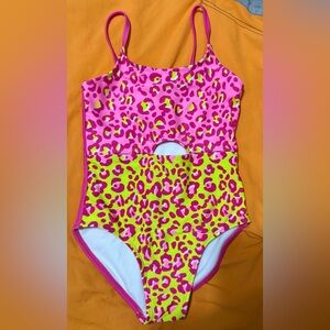 Cat & Jack Neon Yellow and Hot Pink Leopard One-Piece Swimsuit